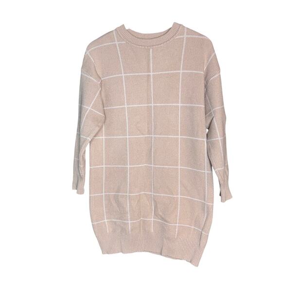 Zesica Dresses & Skirts - ZESICA Womens Large Sweater Dress Beige Windowpane Knit Long Sleeve Tunic